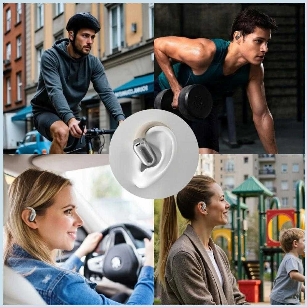 Bluetooth ausinės 4smarts SkyBuds OWS with AI screen beige