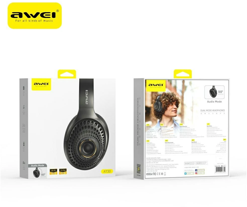 Ausinės su lankeliu ant galvos belaidės AWEI AT30 Bluetooth 6.0 juoda