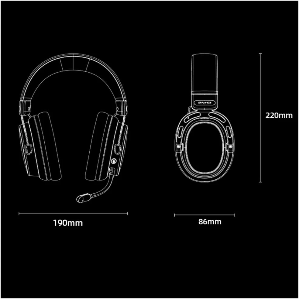 Ausinės su lankeliu ant galvos belaidės AWEI AT36 Bluetooth 5.4 su mikrofonu juoda