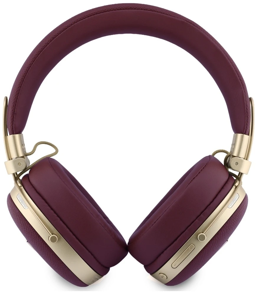 Ausinės su lankeliu ant galvos Guess Grained Triangle Auksinė Logo Bluetooth ENC bordo spalvos