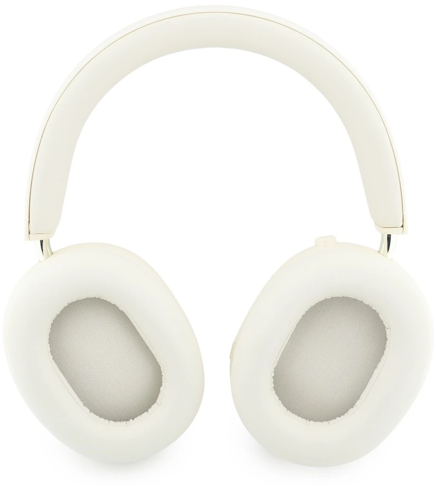Ausinės su lankeliu ant galvos Guess Metallic Effect Metal Script Logo Bluetooth ENC smėlio spalva