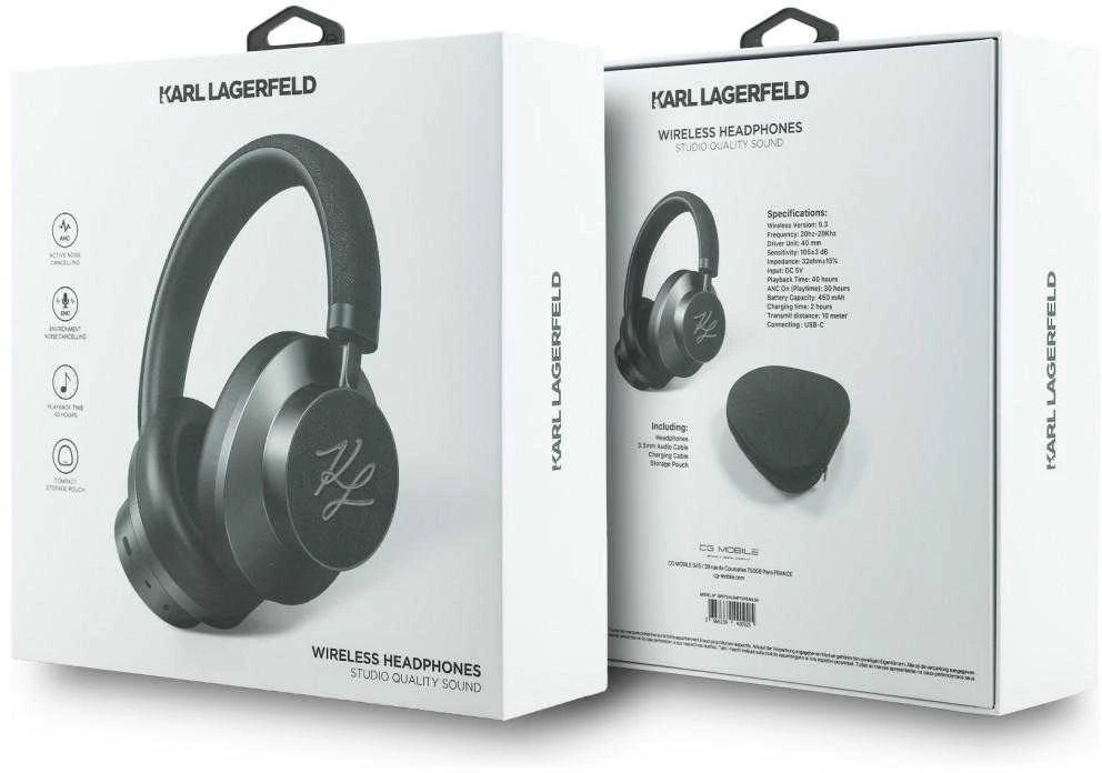 Belaidės ausinės ANC Karl Lagerfeld Grained Initials KF003083 juodas