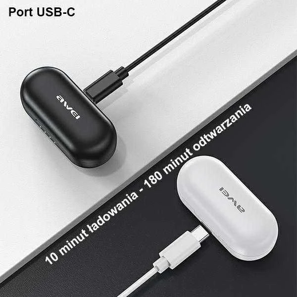 AWEI Bluetooth 5.1 T13 Pro TWS ausinės + docking station juodos spalvos