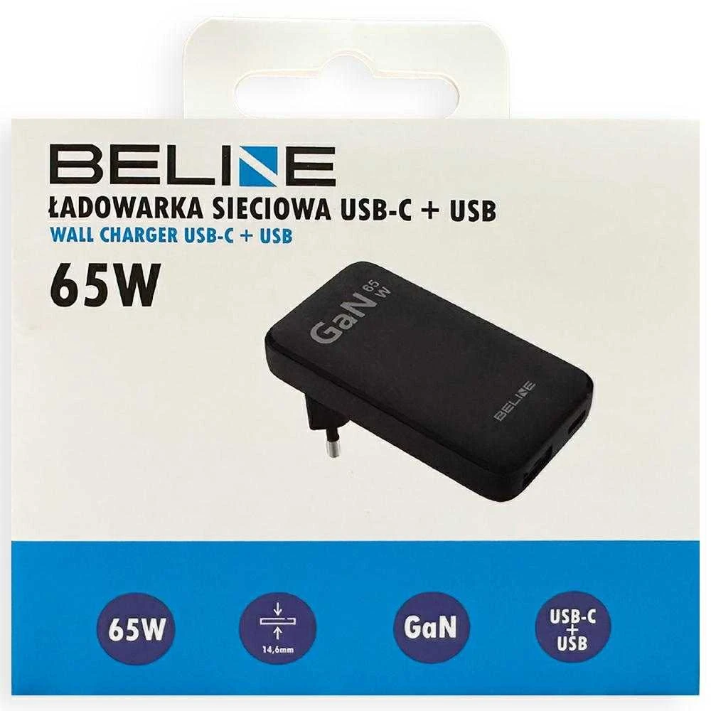 Beline įkroviklis 1x USB-C + 1x USB 65W juodos spalvos (tik antgalis) PD 3.0 + QC 3.0 BLN2CW65