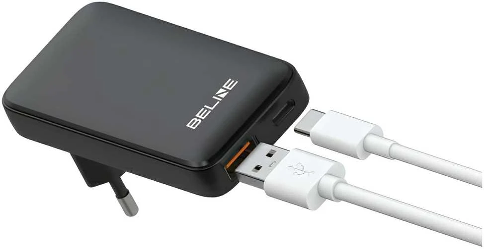 Beline įkroviklis 1x USB-C + 1x USB 65W juodos spalvos (tik antgalis) PD 3.0 + QC 3.0 BLN2CW65