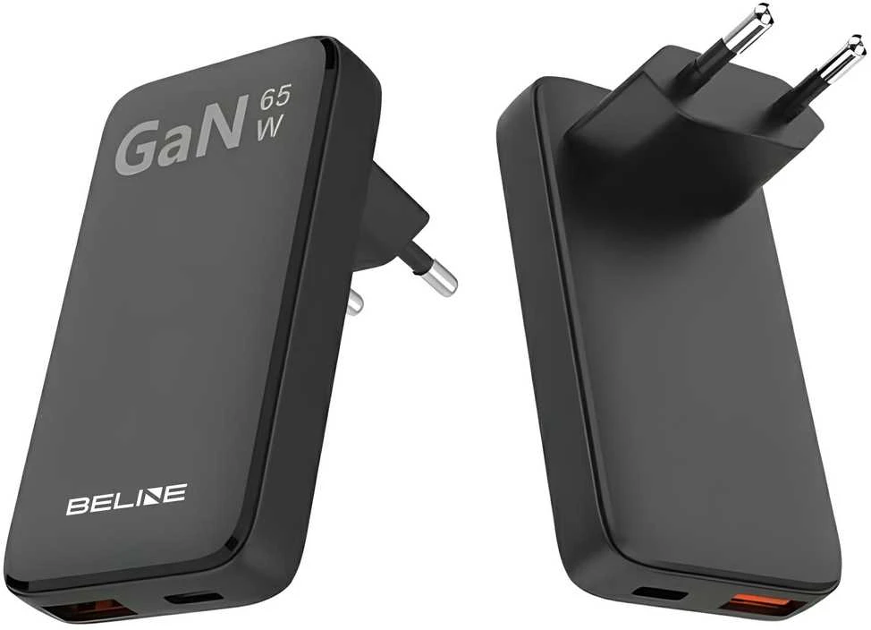 Beline įkroviklis 1x USB-C + 1x USB 65W juodos spalvos (tik antgalis) PD 3.0 + QC 3.0 BLN2CW65