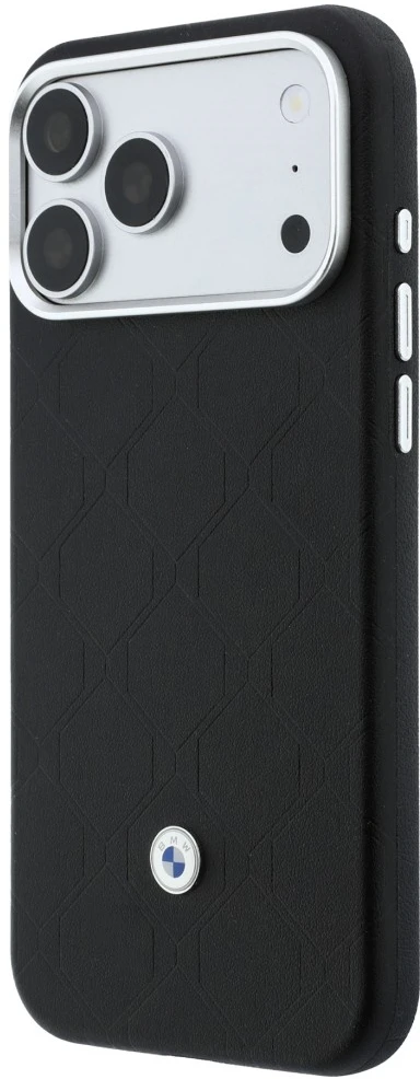 Dėklas + piniginė BMW Quilted Pattern Metal Logo, skirtas iPhone 18 Pro / 17 Pro, juodas