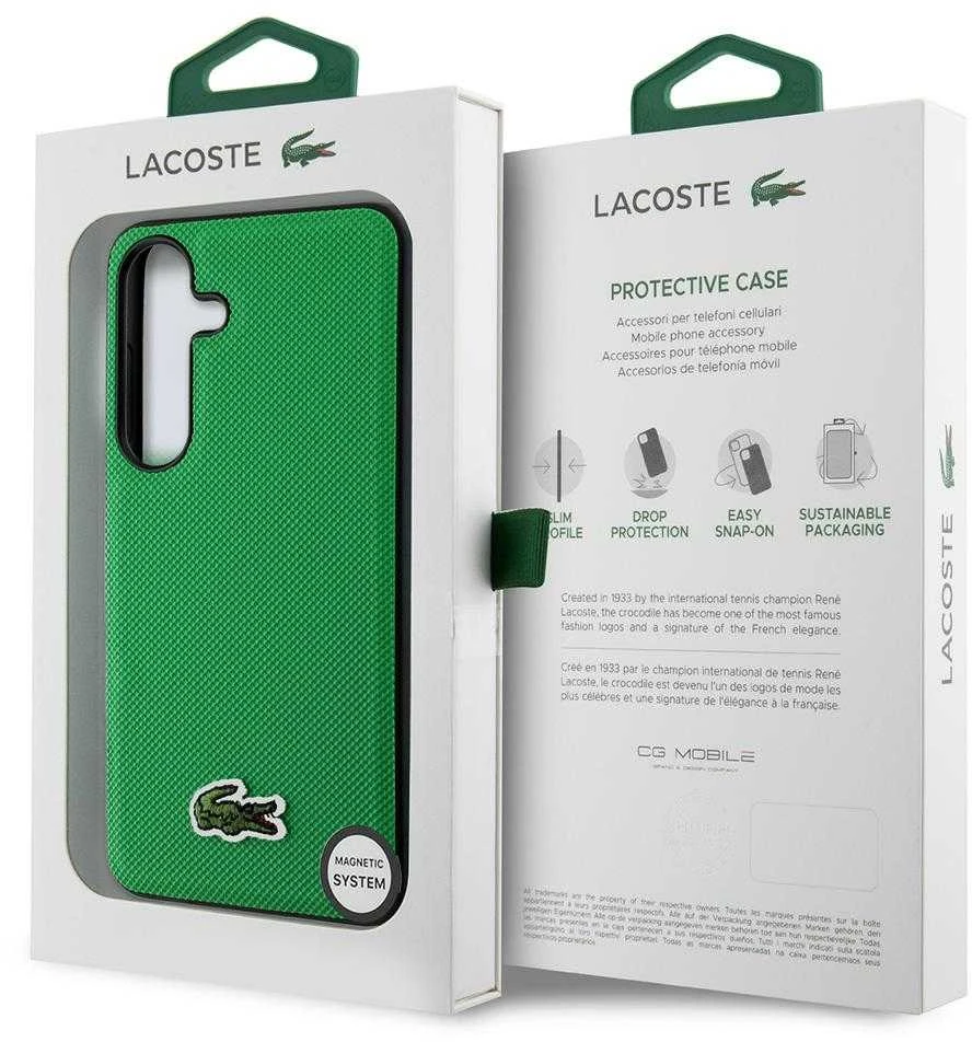 Lacoste Iconic Petit Pique Woven Logo MagSafe dėklas skirtas Samsung Galaxy S25 žalios spalvos