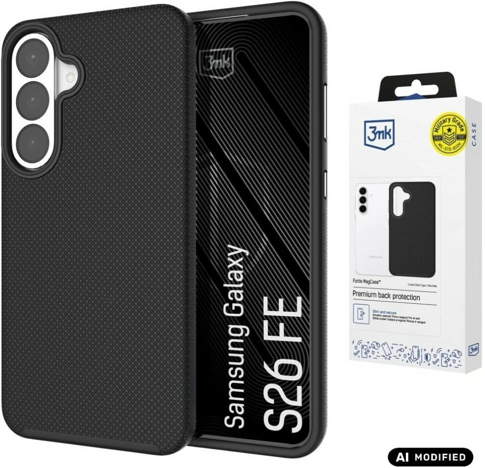 Dėklas 3mk Fortis MagCase, skirtas Samsung Galaxy S26 FE – juodos spalvos