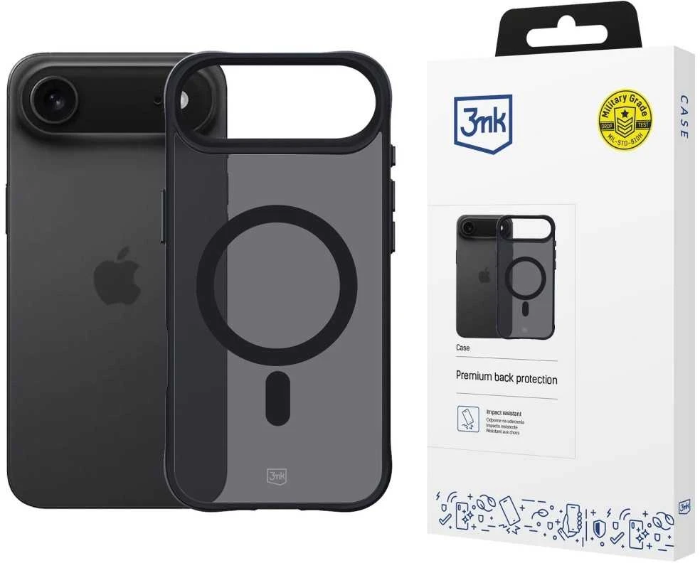 Dėklas „3Mk“ apsauginis 3 mk dūminis „MagCase“, skirtas „iPhone 17 Air“ – juodas pusiau permatomas