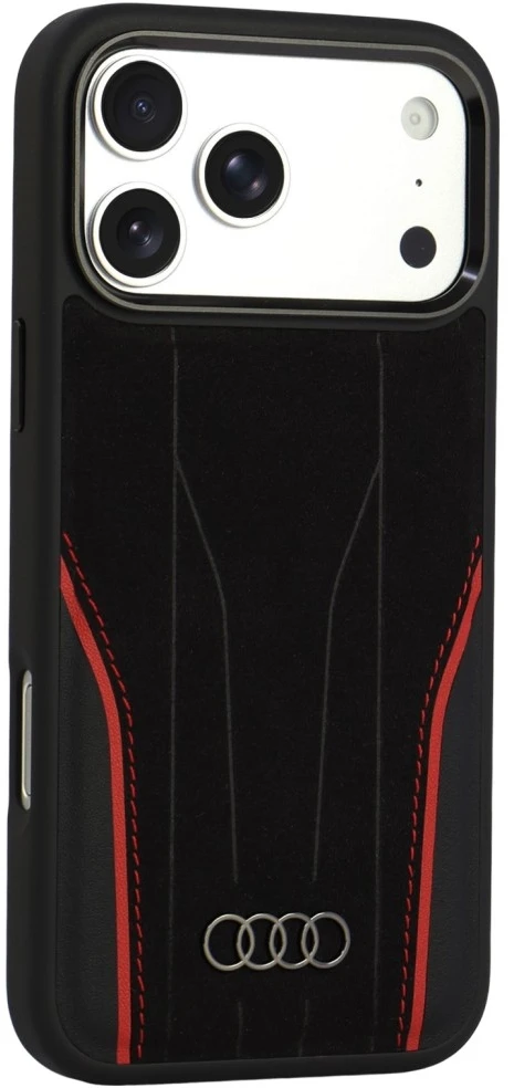 Dėklas Audi R8 Genuine Leather MagSafe do iPhone 18 Pro Max / 17 Pro Max juodai-raudonas