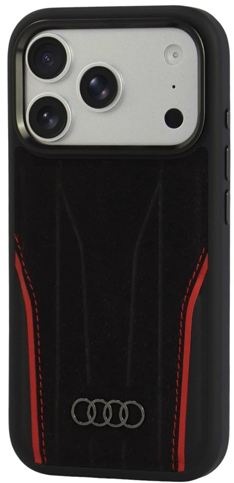 Dėklas Audi R8 Genuine Leather MagSafe do iPhone 18 Pro / 17 Pro juodai-raudonas