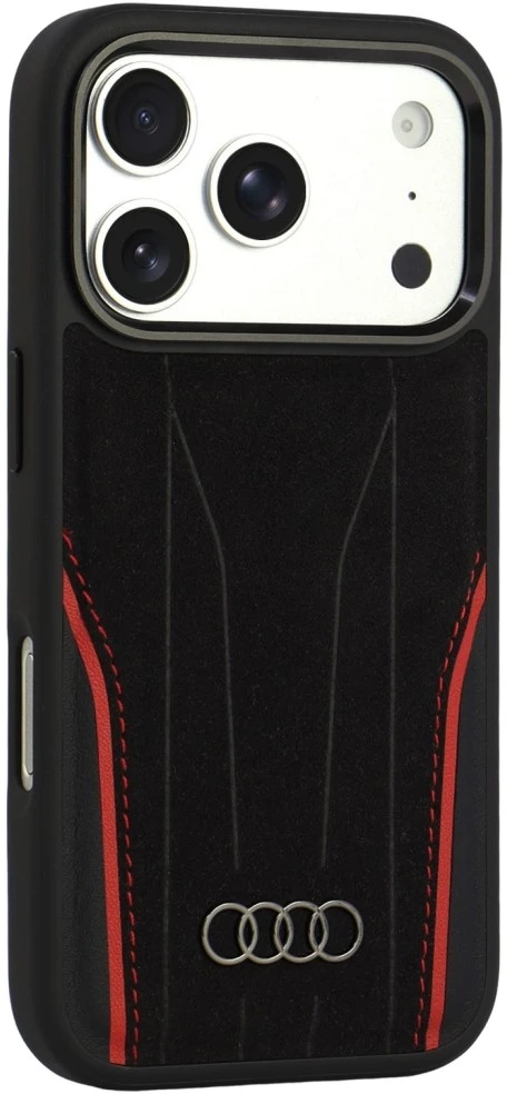 Dėklas Audi R8 Genuine Leather MagSafe do iPhone 18 Pro / 17 Pro juodai-raudonas