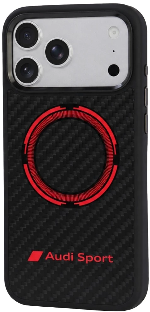 Dėklas Audi RSQ Carbon Fiber Sport Raudona Circle MagSafe do iPhone 18 Pro Max / 17 Pro Max juoda
