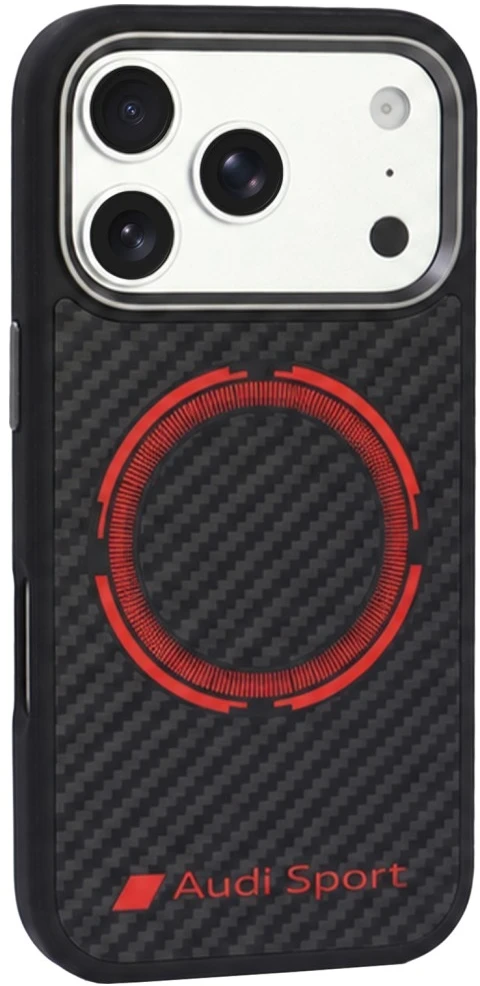 Dėklas Audi Sport RSQ Carbon Fiber Sport Raudona Circle MagSafe do iPhone 18 Pro / 17 Pro juoda