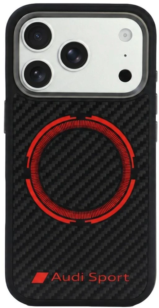 Dėklas Audi Sport RSQ Carbon Fiber Sport Raudona Circle MagSafe do iPhone 18 Pro / 17 Pro juoda