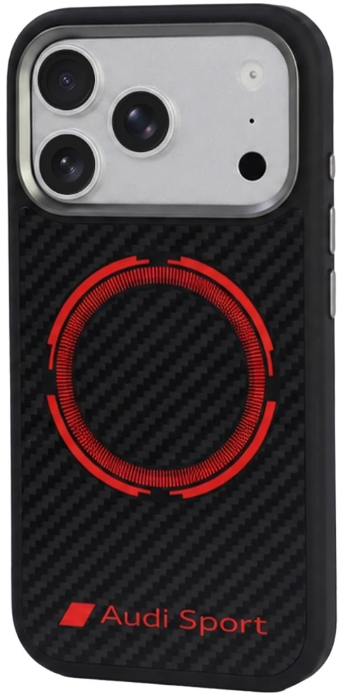 Dėklas Audi Sport RSQ Carbon Fiber Sport Raudona Circle MagSafe do iPhone 18 Pro / 17 Pro juoda