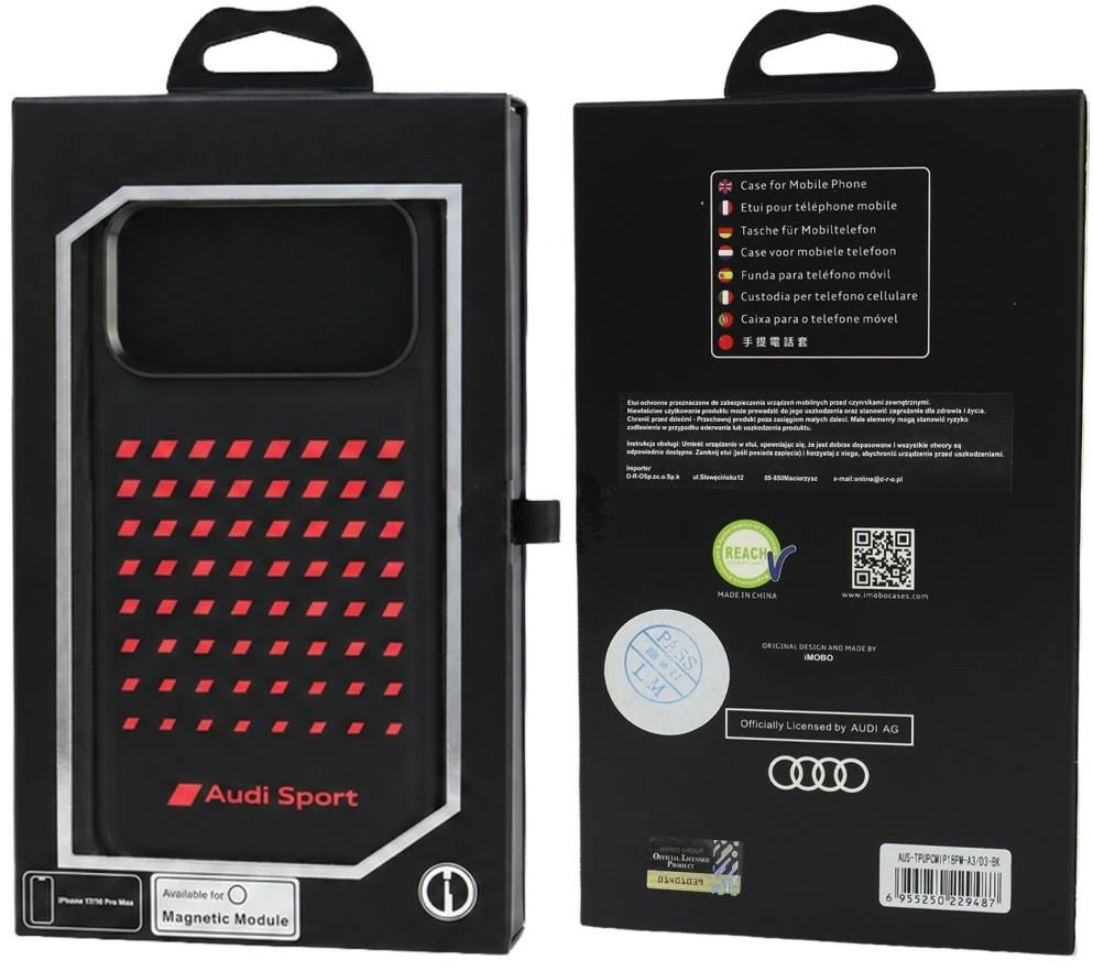 Dėklas Audi Sport Synthetic Leather MagSafe do iPhone 18 Pro Max / 17 Pro Max juoda