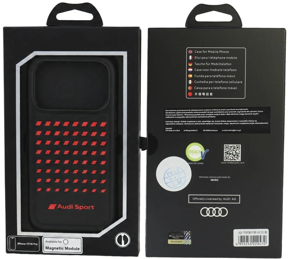 Dėklas Audi Sport Synthetic Leather MagSafe do iPhone 18 Pro / 17 Pro juoda