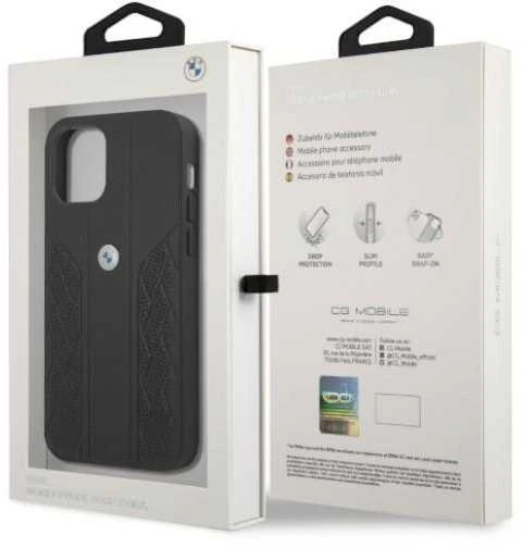 BMW BMHCP12MRSPPK Apple iPhone 12 / 12 Pro 6,1″ juodos spalvos kietas dėklas Leather Curve Perforate