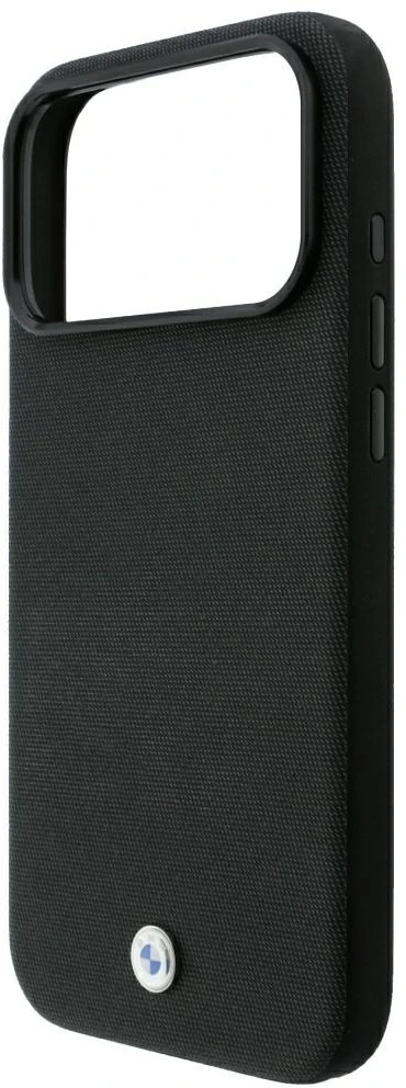 BMW Kevlar Metal Logo MagSafe dėklas, skirtas iPhone 18 Pro / 17 Pro, juodas