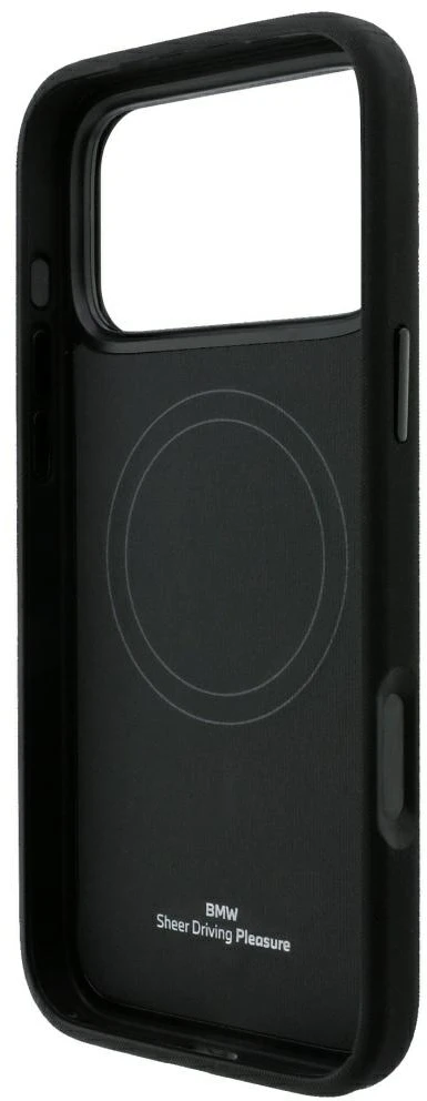 BMW Kevlar Metal Logo MagSafe dėklas, skirtas iPhone 18 Pro / 17 Pro, juodas