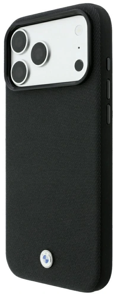 BMW Kevlar Metal Logo MagSafe dėklas, skirtas iPhone 18 Pro / 17 Pro, juodas