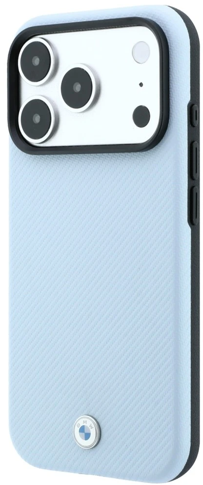 Dėklas BMW Kevlar Metal Logo MagSafe skirtas iPhone 18 Pro / 17 Pro mėlynas