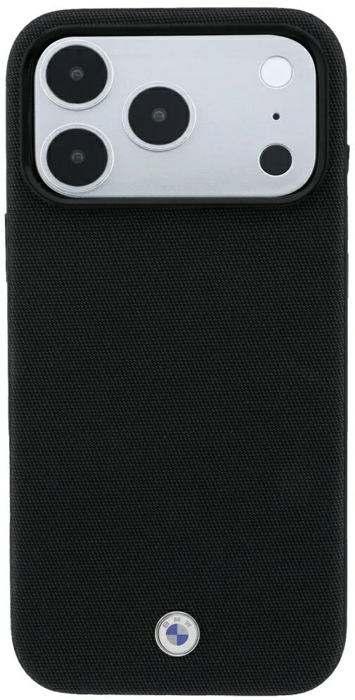 BMW Kevlar Metal Logo MagSafe dėklas, skirtas iPhone 18 Pro / 17 Pro, juodas