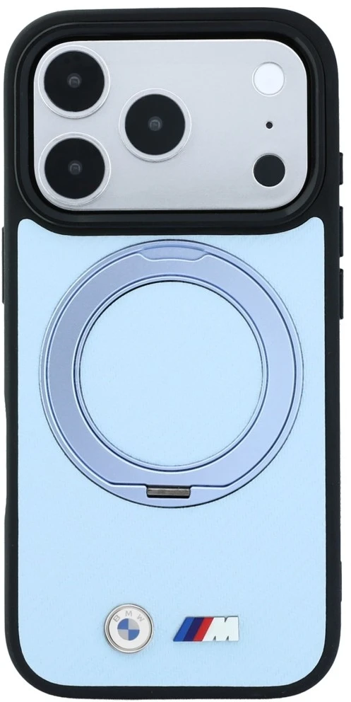 Dėklas BMW Kevlar Ring Stand 360 MagSafe do iPhone 18 Pro / 17 Pro mėlyna