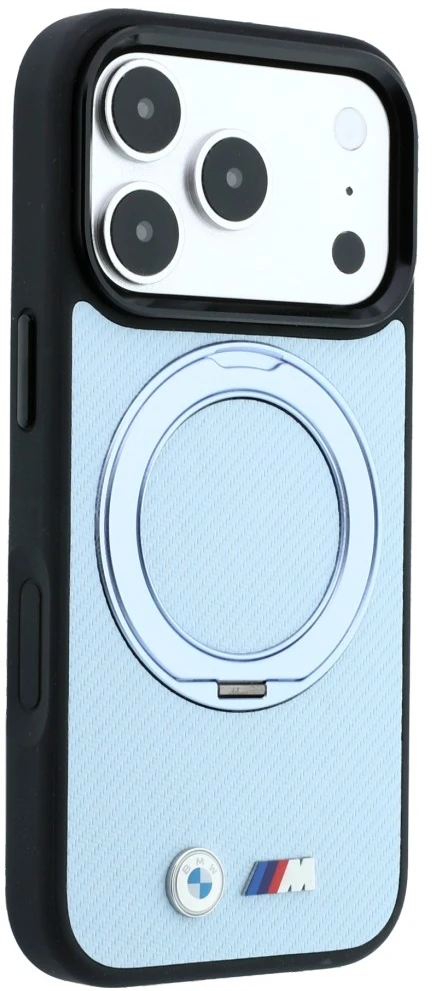 Dėklas BMW Kevlar Ring Stand 360 MagSafe do iPhone 18 Pro Max / 17 Pro Max mėlyna