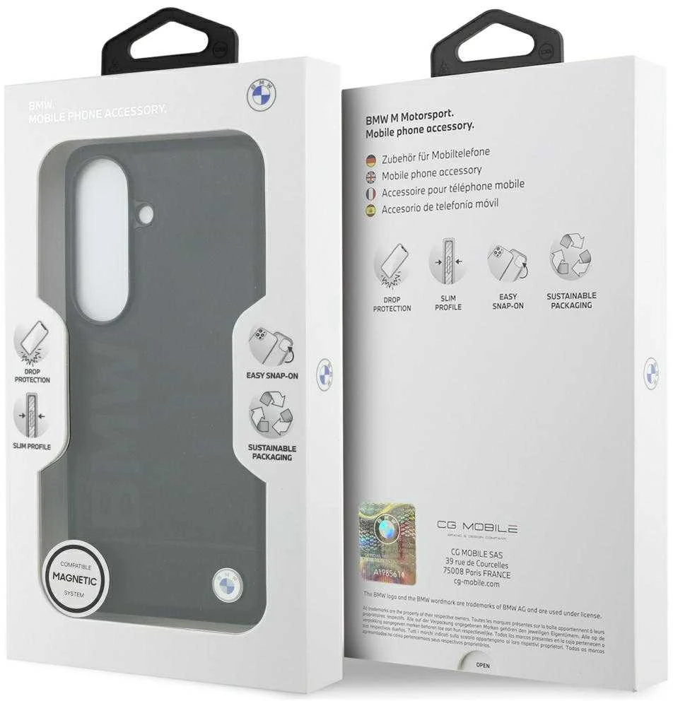 Dėklas BMW Leather Hot Stamp MagSafe Samsung Galaxy S26 juodos spalvos