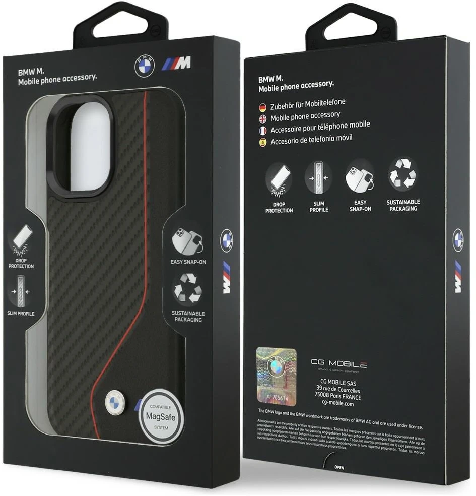 BMW M Carbon Line ir logotipo „MagSafe“ dėklas, skirtas iPhone 17 - Raudona