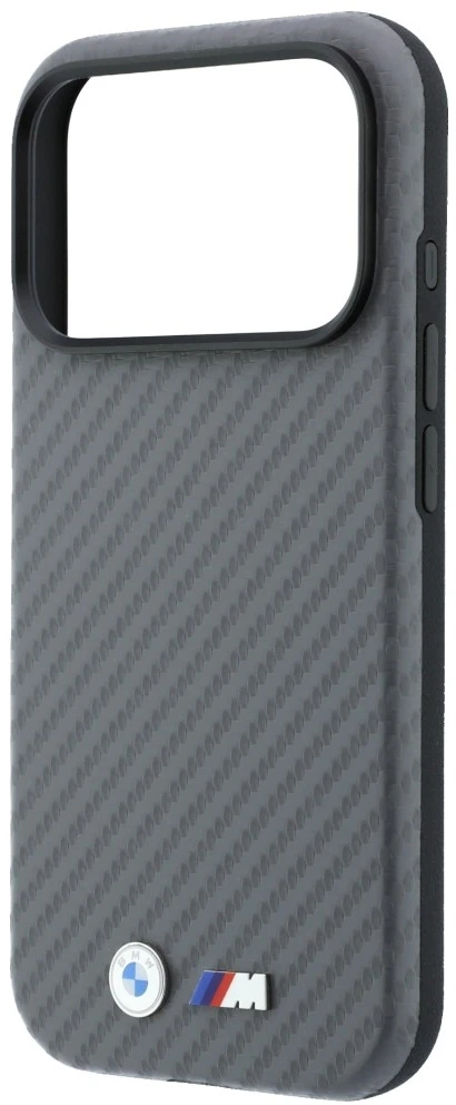 Dėklas BMW M Carbon Metal Logo MagSafe skirtas iPhone 18 Pro pilkas