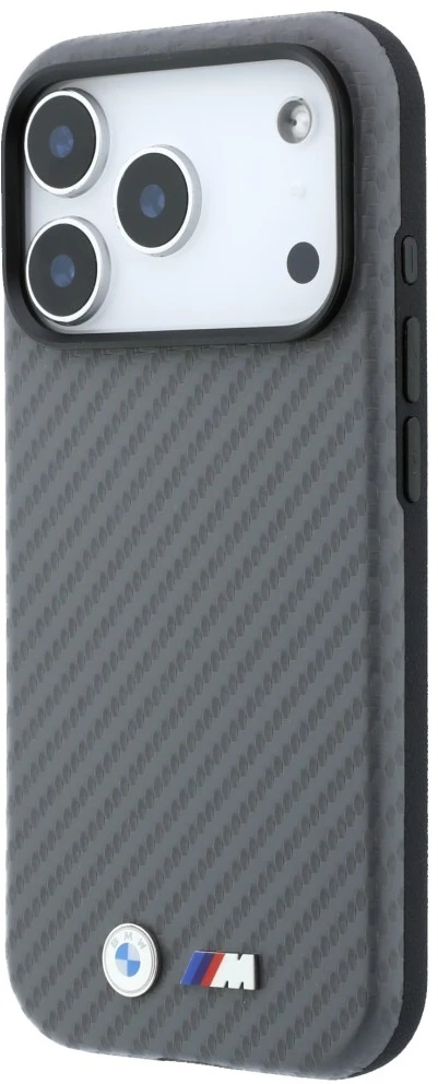 Dėklas BMW M Carbon Metal Logo MagSafe skirtas iPhone 18 Pro pilkas