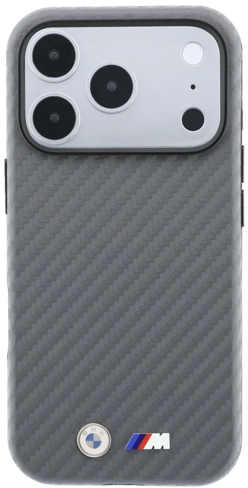 Dėklas BMW M Carbon Metal Logo MagSafe skirtas iPhone 18 Pro pilkas