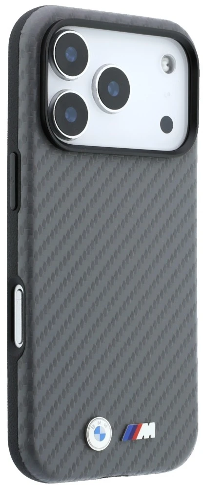 Dėklas BMW M Carbon Metal Logo MagSafe skirtas iPhone 18 Pro pilkas