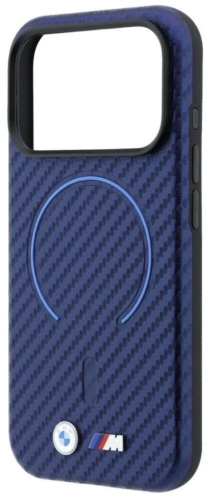 Dėklas BMW M Carbon Printed Ring MagSafe do iPhone 18 Pro / 17 Pro tamsiai mėlyna