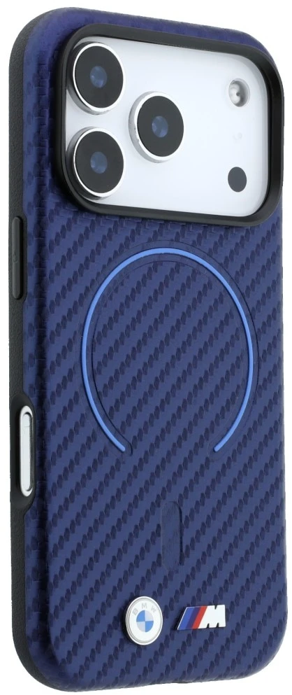 Dėklas BMW M Carbon Printed Ring MagSafe do iPhone 18 Pro / 17 Pro tamsiai mėlyna