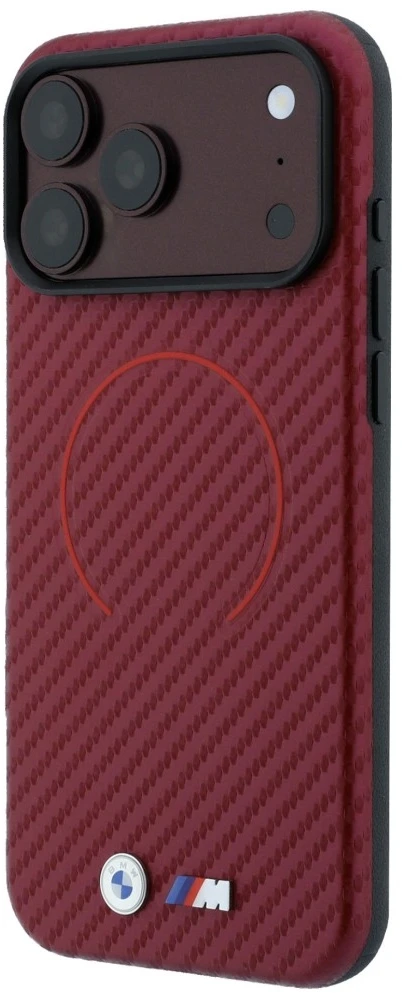 Dėklas BMW M Carbon Printed Ring MagSafe iPhone 18 Pro / 17 Pro raudonas
