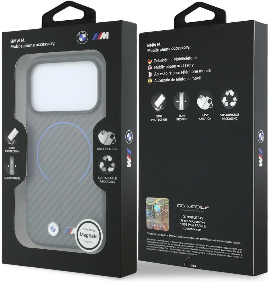 Dėklas BMW M Carbon Printed Ringl MagSafe do iPhone 18 Pro Max / 17 Pro Max antracito