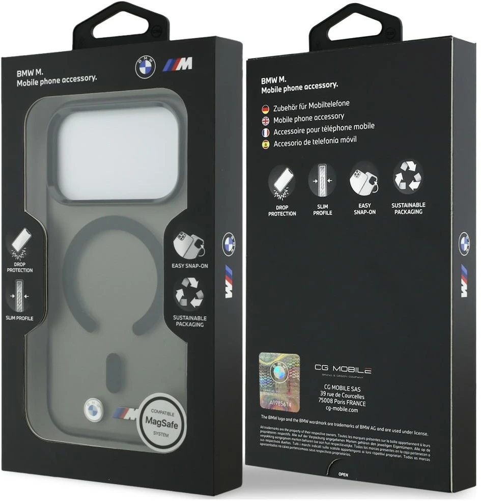 Dėklas BMW M IML Frosted Metal Logo & Trims MagSafe do iPhone 18 Pro / 17 Pro juoda