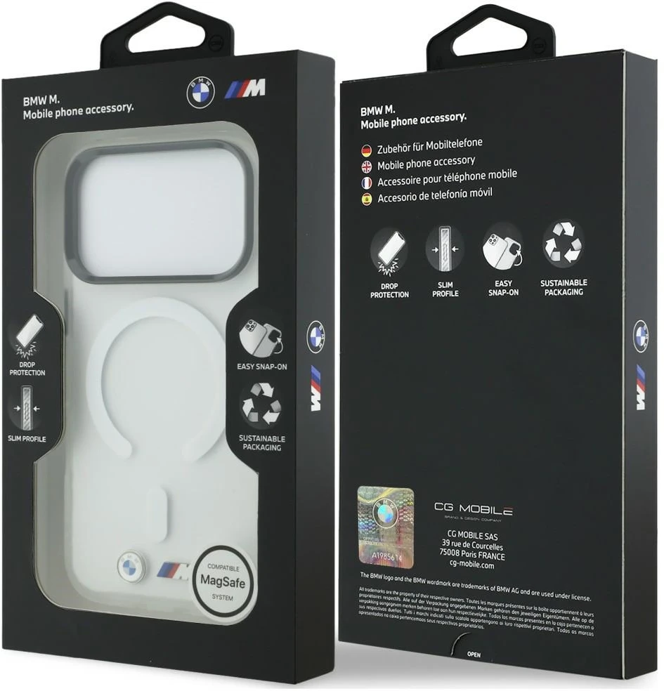 Dėklas BMW M IML Frosted Metal Logo & Trims MagSafe Case for iPhone 18 Pro Max / 17 Pro Max - Transparent