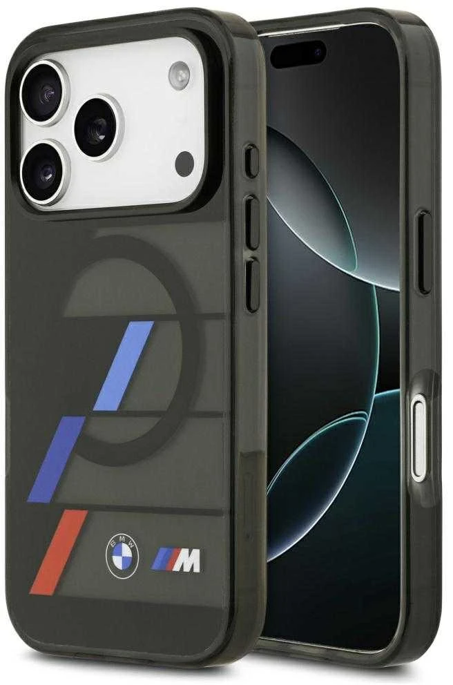BMW M IML Metal Mygtukai Tricolor Lines MagSafe dėklas skirtas Apple iPhone 17 Pro Max Juodas