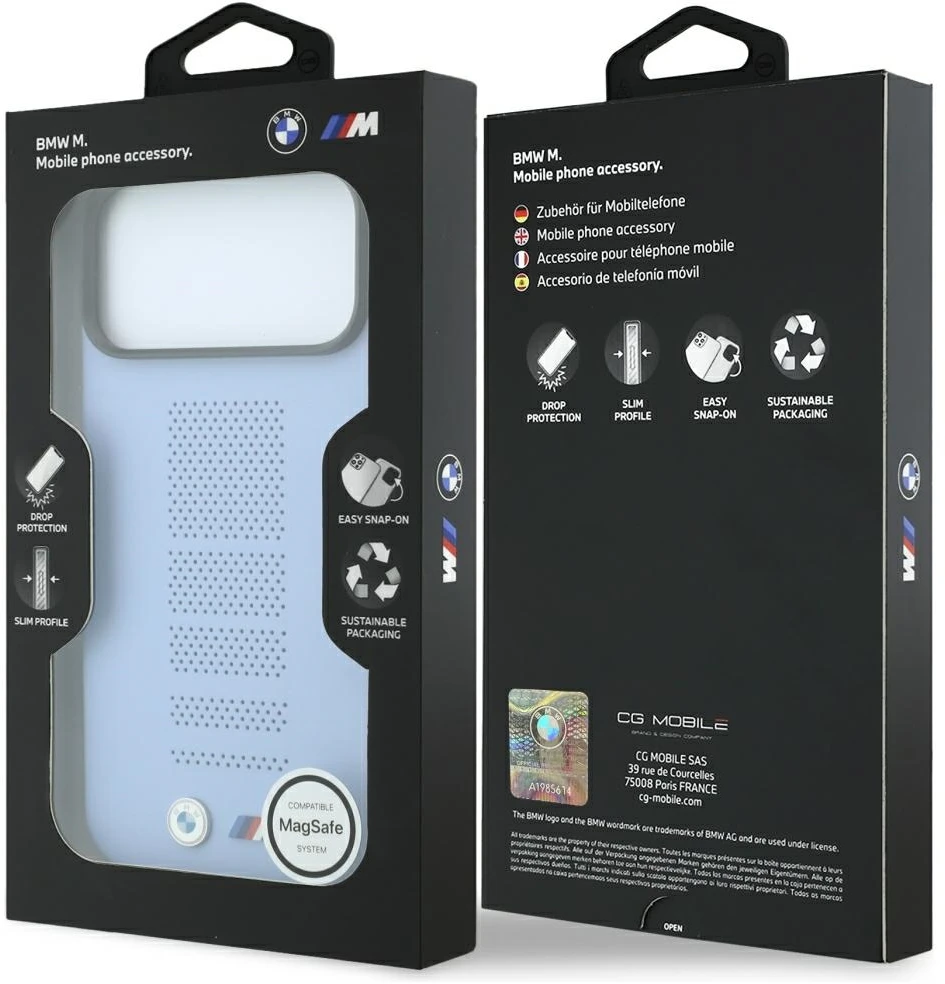 BMW M Mėlyna Perfo metalinis logotipas MagSafe dėklas, skirtas iPhone 18 Pro Max / 17 Pro Max, mėlynas