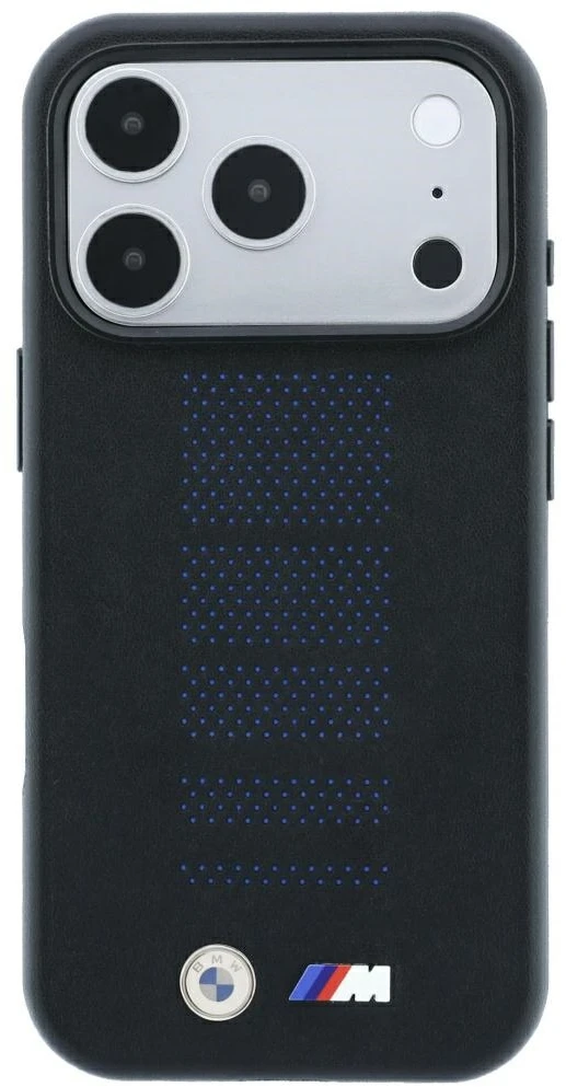 BMW M Mėlyna Perfo metalinis logotipas MagSafe dėklas, skirtas iPhone 18 Pro Max / 17 Pro Max, juodas
