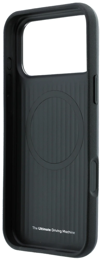 Dėklas BMW M Mėlyna Perfo Metal Logo MagSafe do iPhone 18 Pro / 17 Pro pilka