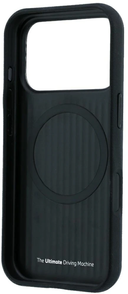 BMW M Mėlyna Perfo metalinis logotipas MagSafe dėklas, skirtas iPhone 18 Pro Max / 17 Pro Max, juodas