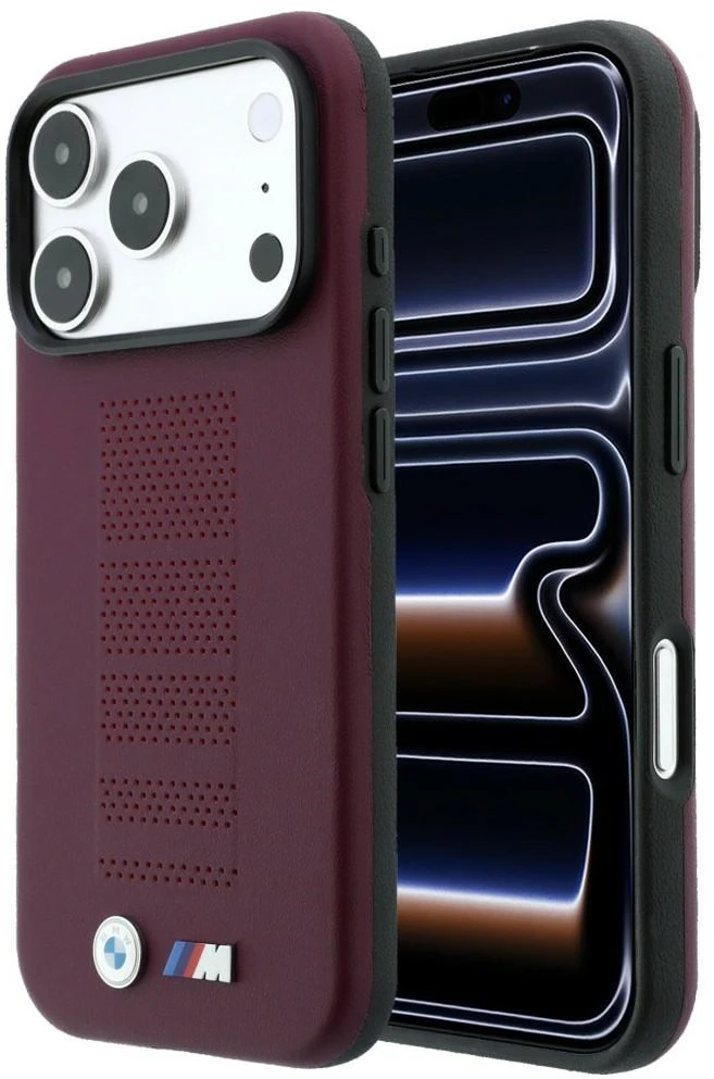 Dėklas BMW M Mėlyna Perfo Metal Logo MagSafe do iPhone 18 Pro / 17 Pro bordinė