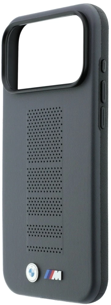 Dėklas BMW M Mėlyna Perfo Metal Logo MagSafe, skirtas iPhone 18 Pro Max / 17 Pro Max, pilkas